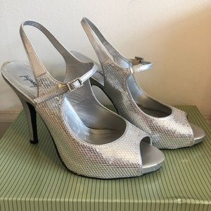 Jacqueline Ferrar sequin peep toed heels